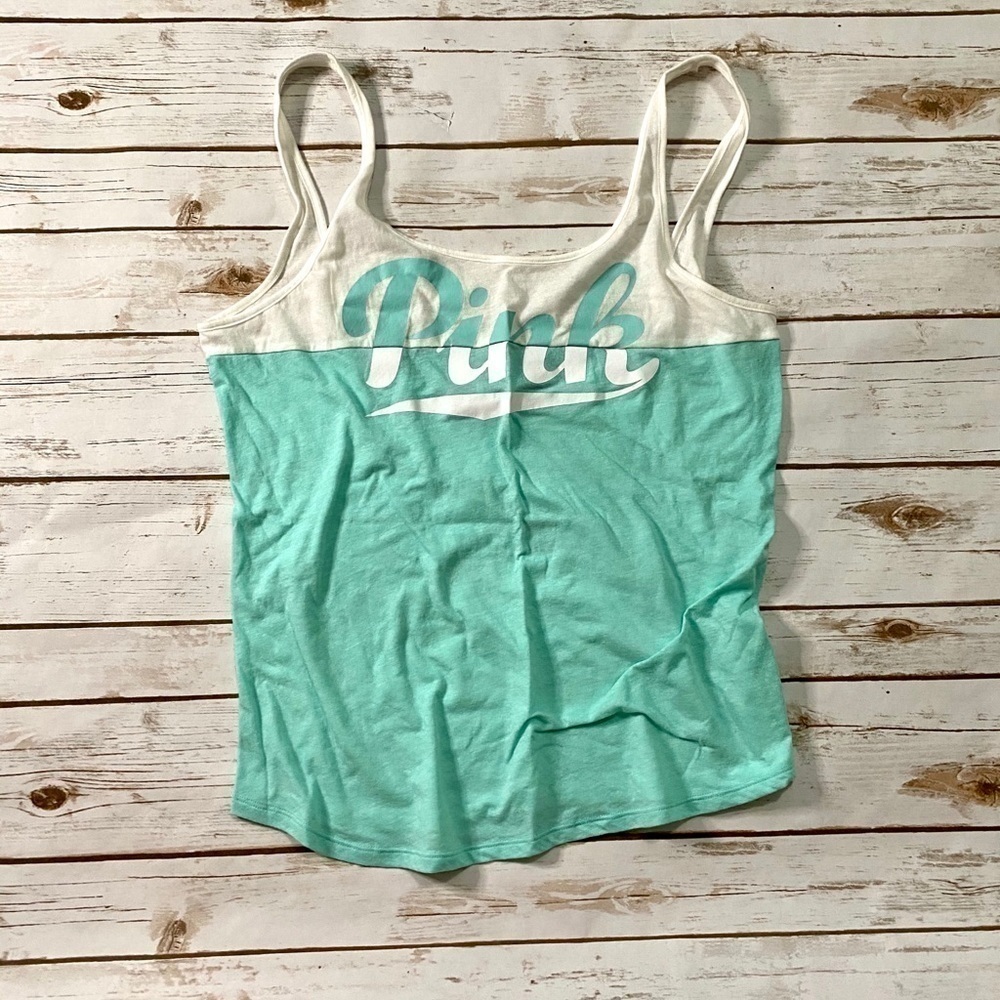 VS PINK Sea Green & White Tank Top